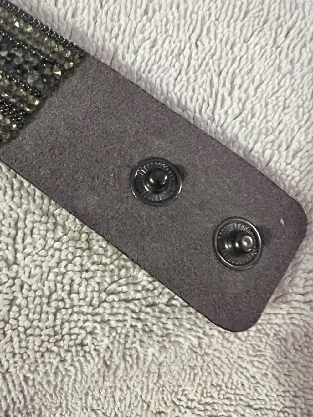 Gray and Rhinestone Leather Cuff - Picture 4 of 5